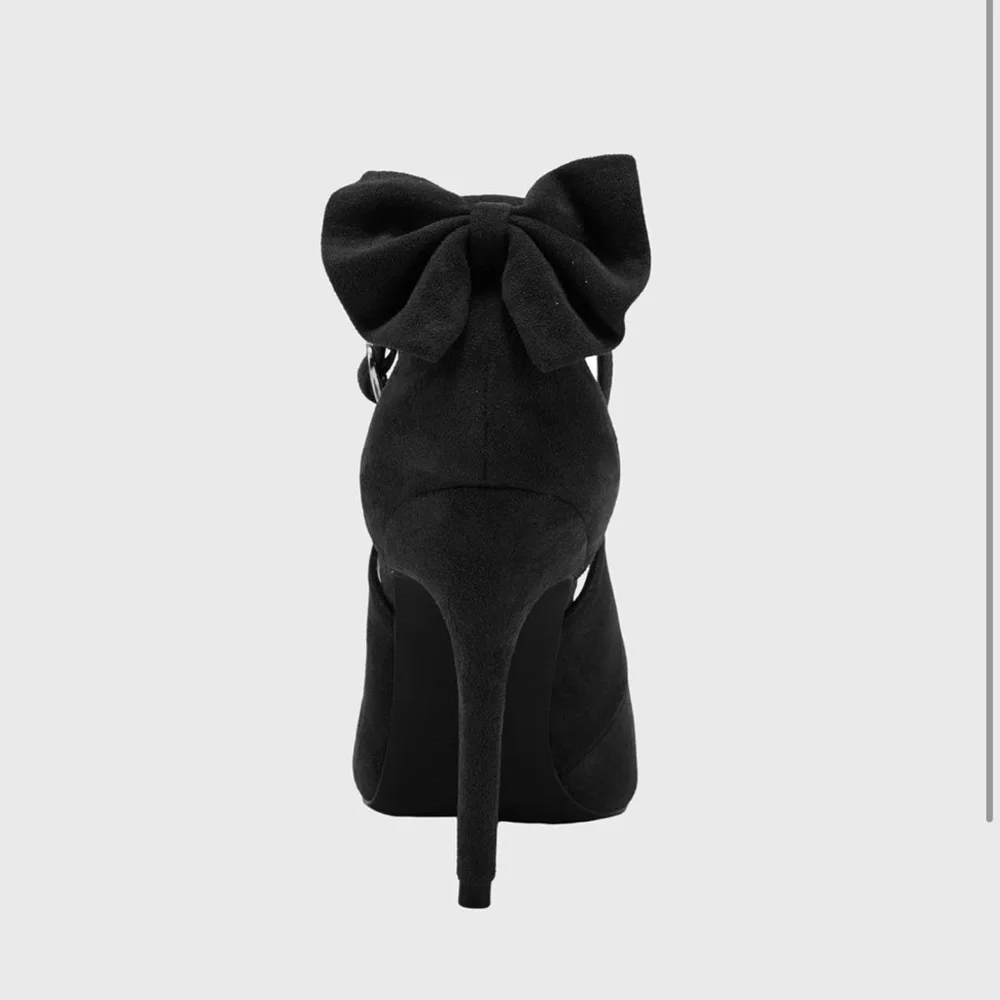 Elegant Black Bow Tie Stiletto Heels - Picture 4 of 7